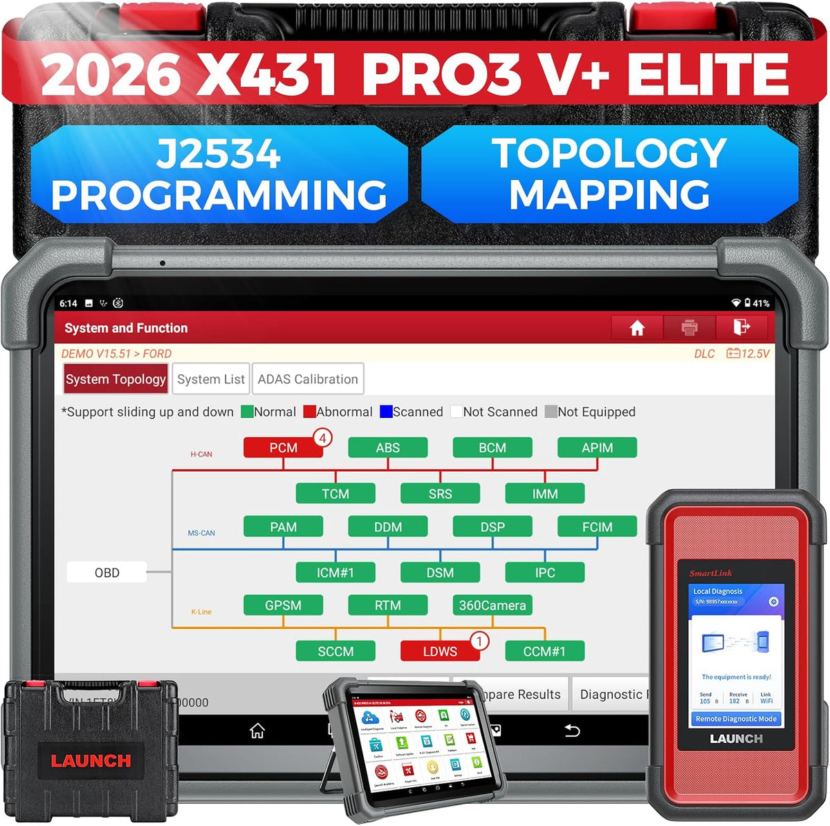 Launch X431 PRO3 V+ Elite SmartlinkC Bidirectional Scan Tool J2534 Protocol Main image